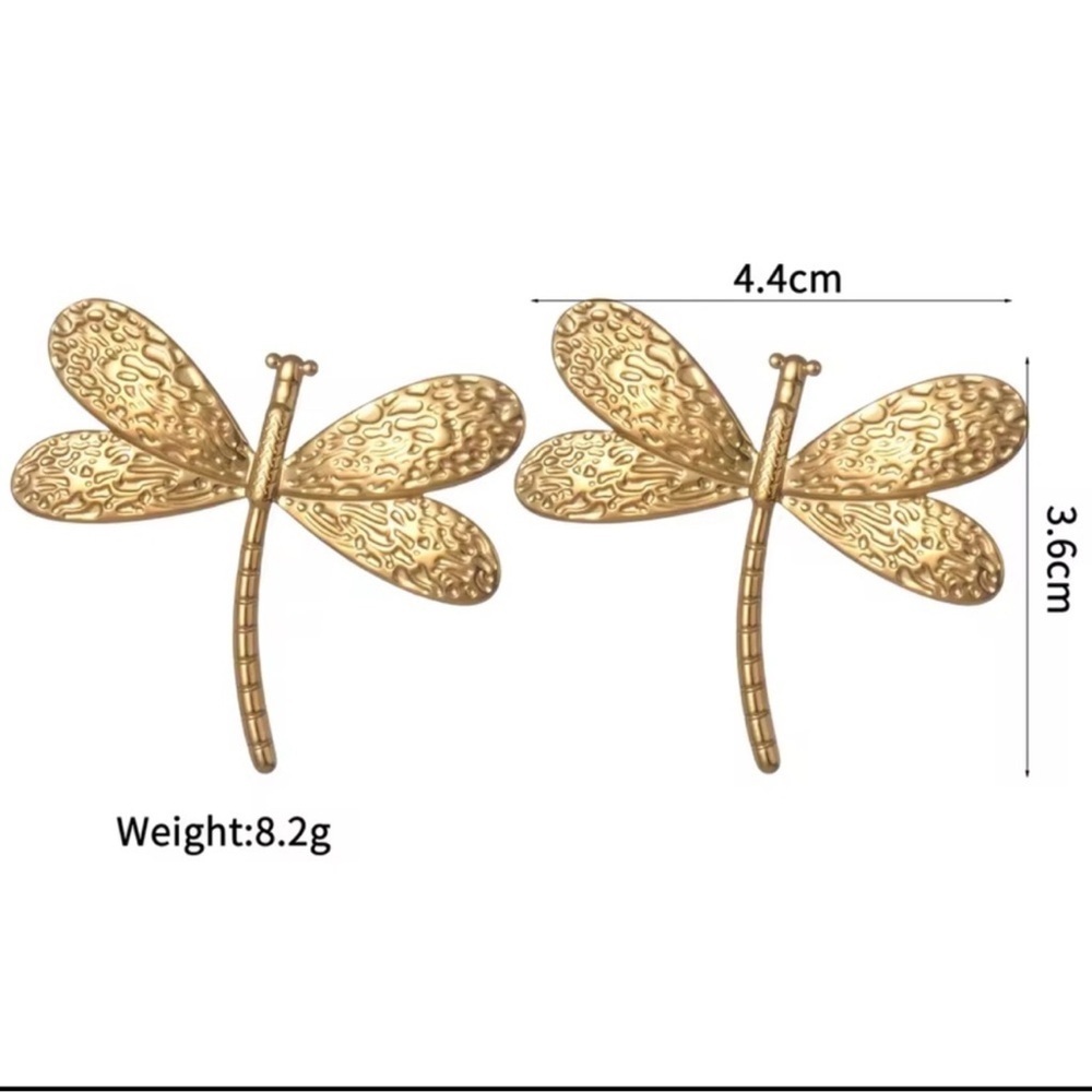 Gold Dragonfly Stud Earrings - Picture 5 of 8